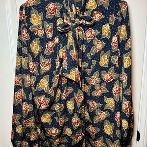 Vintage Country Sophisticates Pendleton Navy Blouse with Red Floral Print